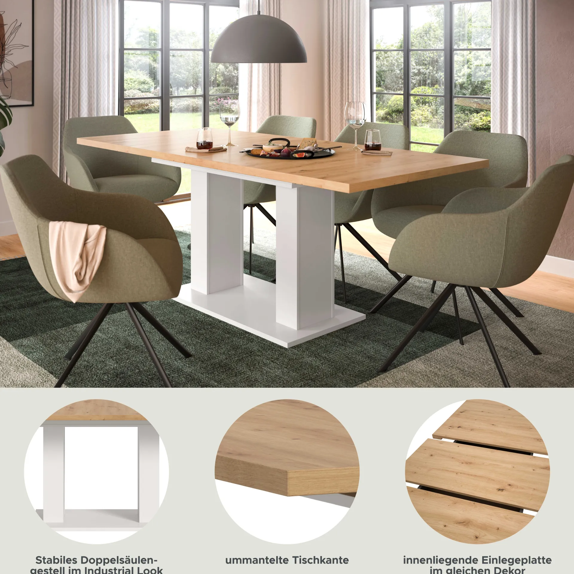Xonox Ausziehbarer Esstisch Motion Emob - Artisan/Weiß - 150-190x76x90 cm