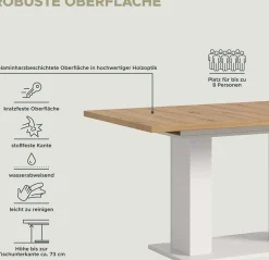 Xonox Ausziehbarer Esstisch Motion Emob - Artisan/Weiß - 150-190x76x90 cm