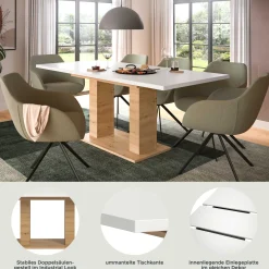 Xonox Ausziehbarer Esstisch Motion Emob - Weiß/Artisan - 150-190x76x90 cm