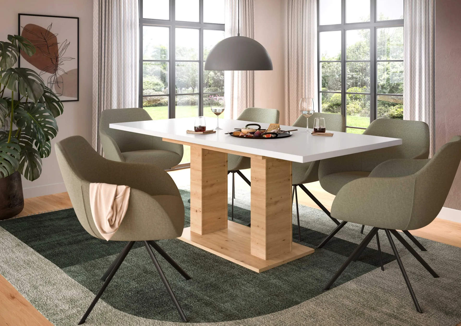 Xonox Ausziehbarer Esstisch Motion Emob - Weiß/Artisan - 150-190x76x90 cm