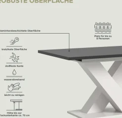 Xonox Ausziehbarer Esstisch Motion Emob - Weiß-Grau - 150-190x76x90 cm