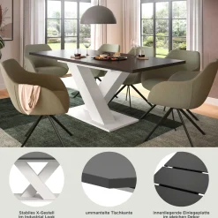Xonox Ausziehbarer Esstisch Motion Emob - Weiß-Grau - 150-190x76x90 cm