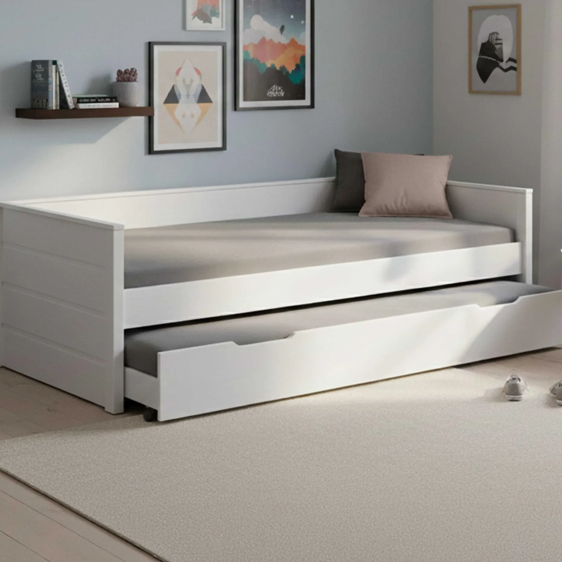 Ausziehbares Bett Dream The Future | 208,4 x 60 x 98,2 | 100% Melamin beschichtet | Farbe: Weiß