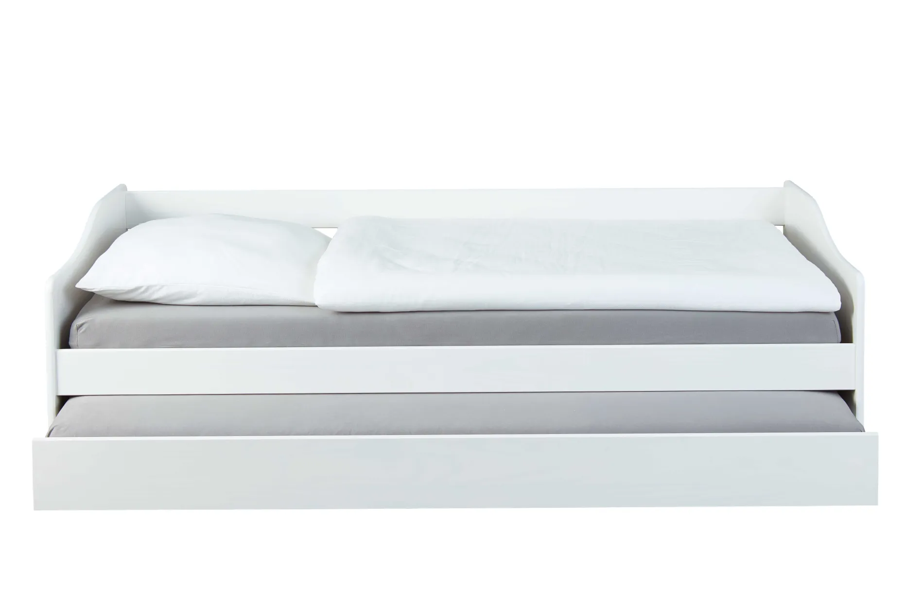 Ausziehbares Bett Leonie | 207 x 96,5 x 62 cm | 100% Melamin beschichtet | Farbe: Weiß