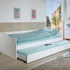 Ausziehbares Bett Leonie | 207 x 96,5 x 62 cm | 100% Melamin beschichtet | Farbe: Weiß