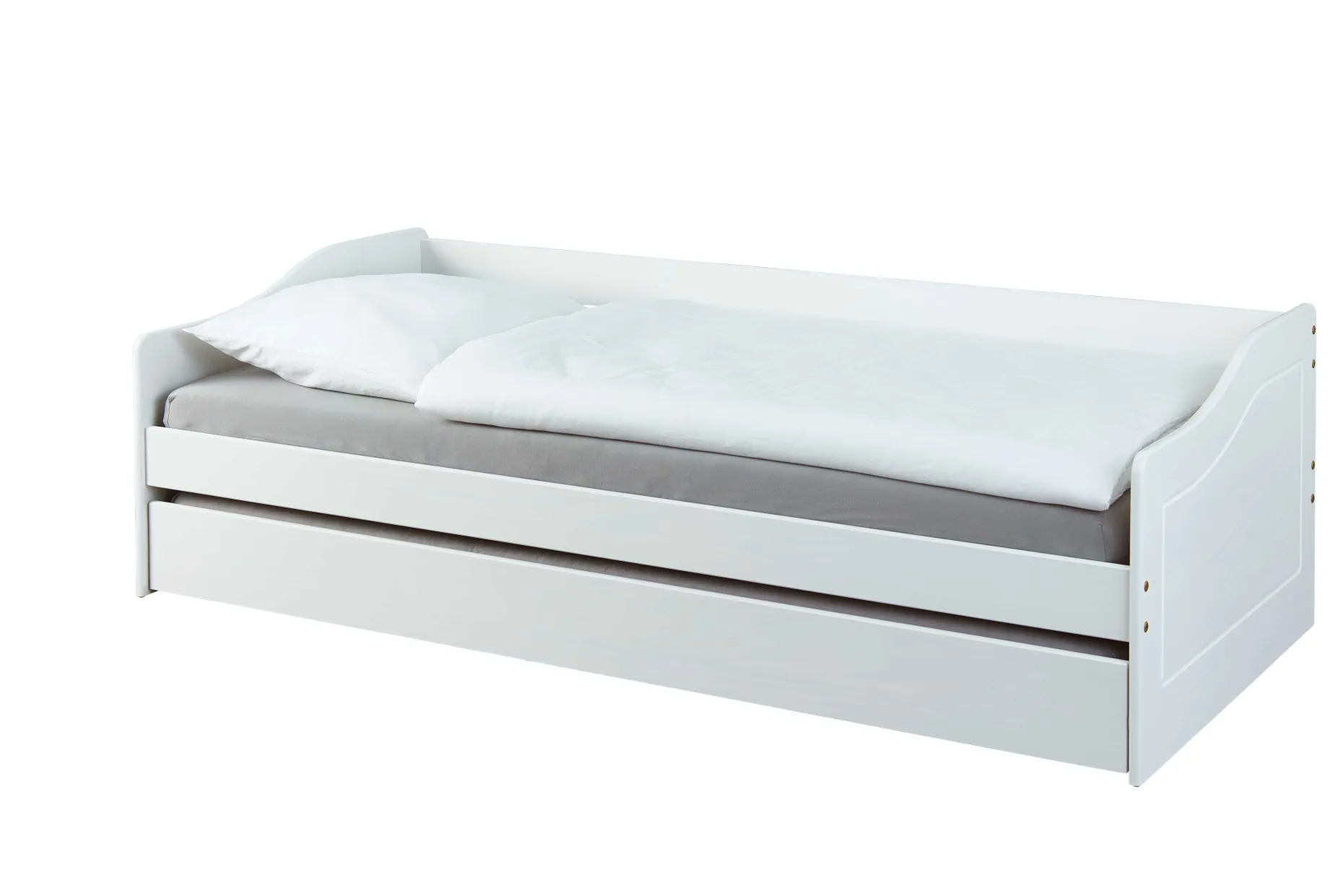 Ausziehbares Bett Leonie | 207 x 96,5 x 62 cm | 100% Melamin beschichtet | Farbe: Weiß