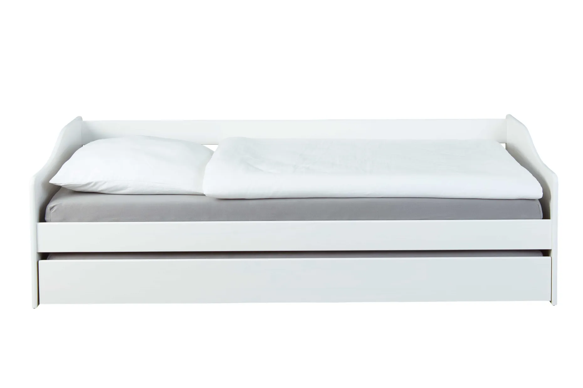 Ausziehbares Bett Leonie | 207 x 96,5 x 62 cm | 100% Melamin beschichtet | Farbe: Weiß