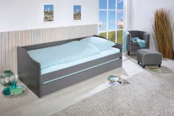 Ausziehbares Bett Leonie | 207 x 96,5 x 62 cm | 100% Melamin beschichtet | Farbe: Dunkelgrau