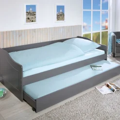 Ausziehbares Bett Leonie | 207 x 96,5 x 62 cm | 100% Melamin beschichtet | Farbe: Dunkelgrau