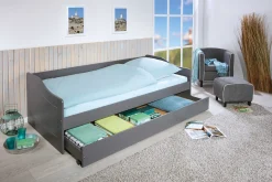 Ausziehbares Bett Leonie | 207 x 96,5 x 62 cm | 100% Melamin beschichtet | Farbe: Dunkelgrau