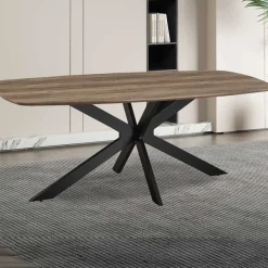 Rousseau Aziz 200 cm Dänischer Ovaltisch mit Mango-Dekor | Metallbeine, MDF-Platte, ABS-Kante | H76 x B200 x T100 cm - 25mm
