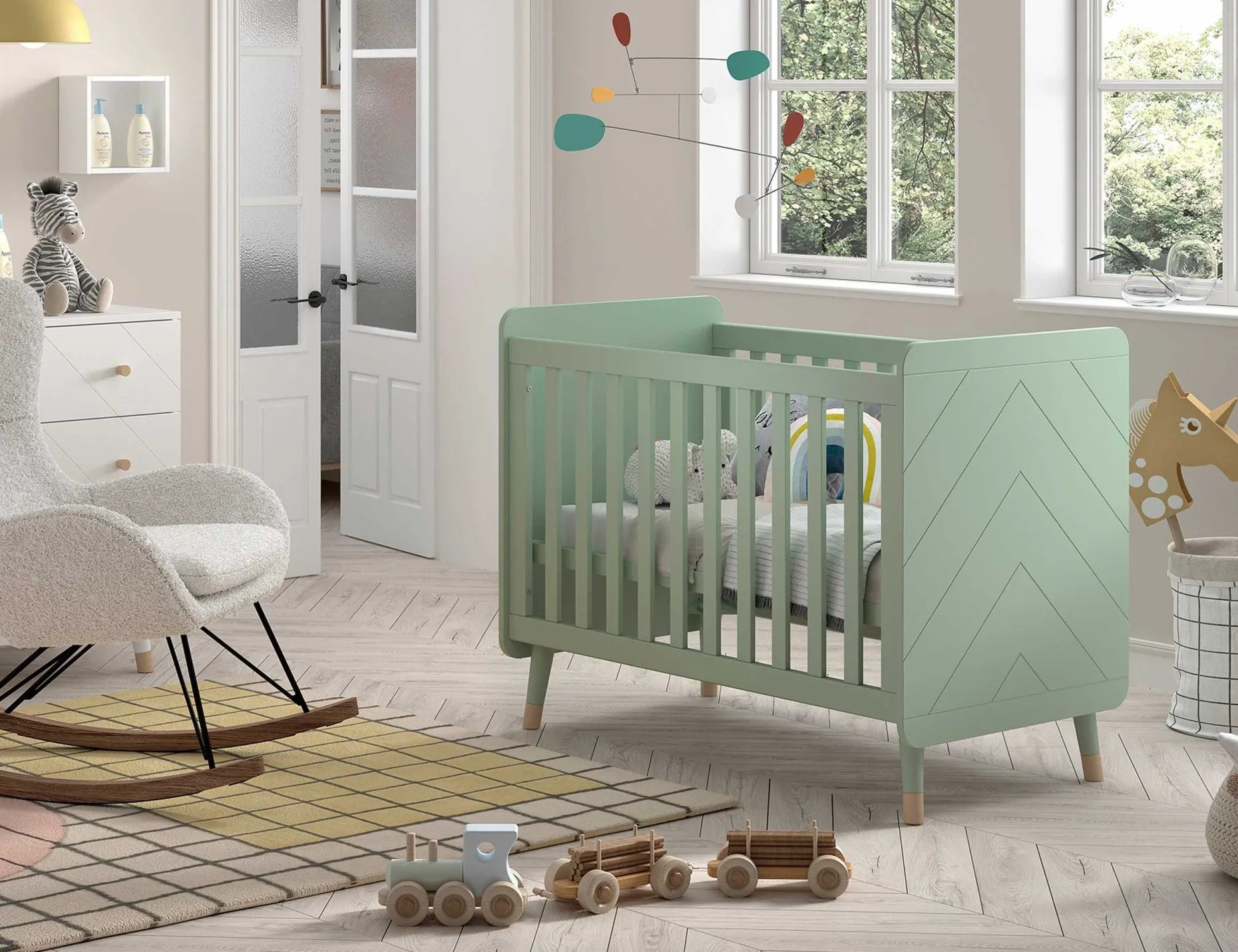 Babybett Billy - 124x68x94 cm - Olivgrün