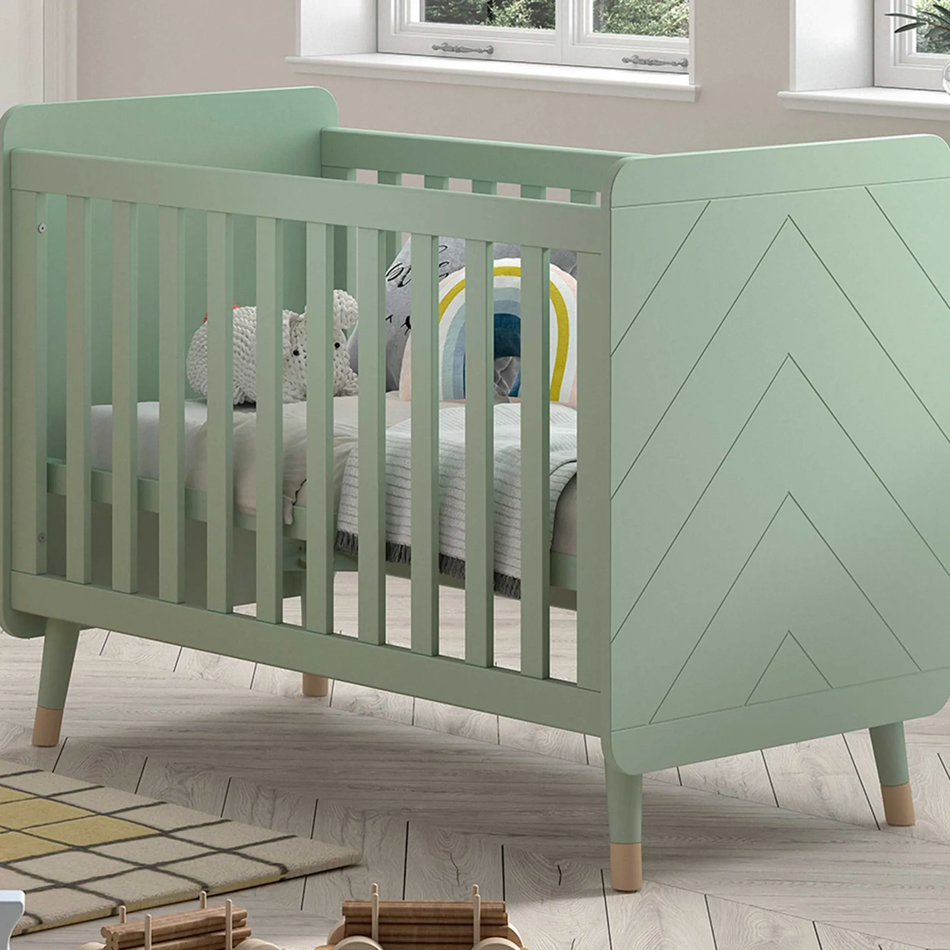 Babybett Billy - 124x68x94 cm - Olivgrün