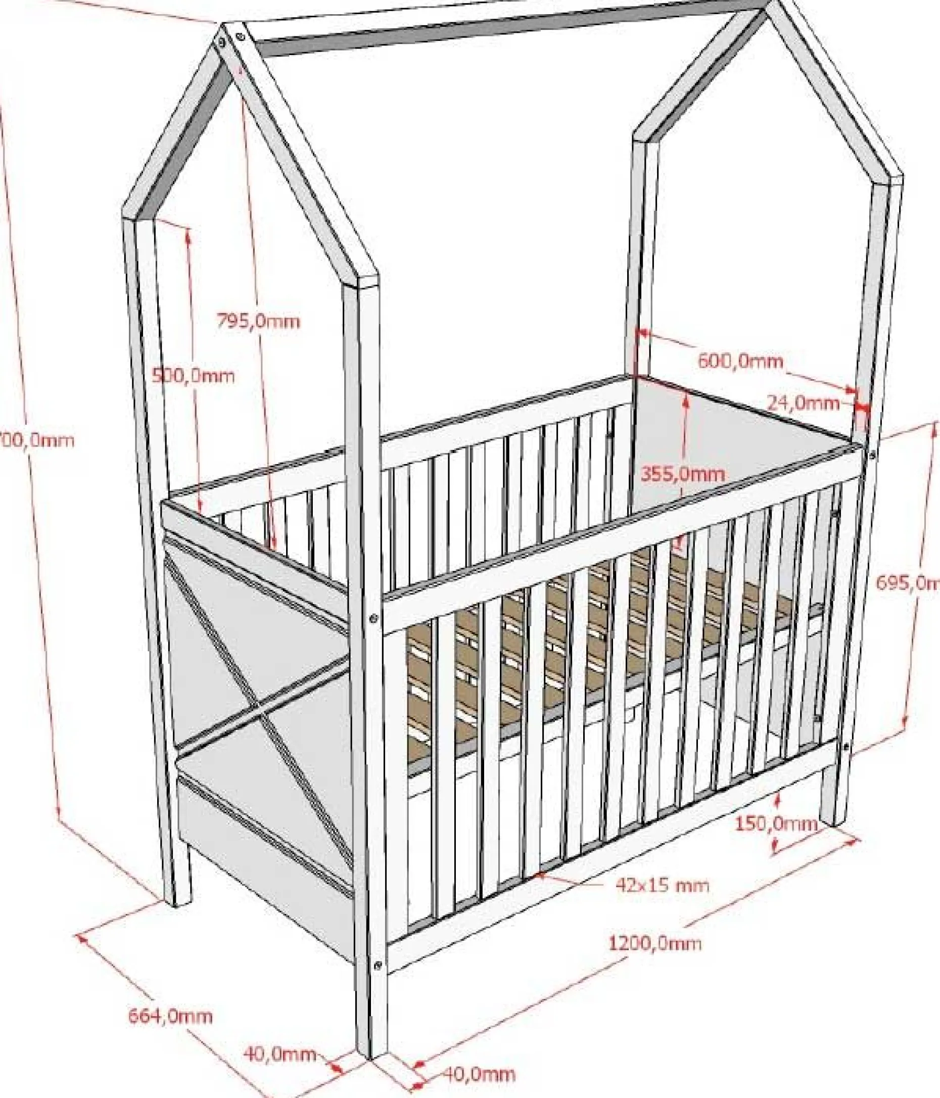 Babybett Scottie - 60x120cm - verstellbarer Lattenrost - Kiefer weiß