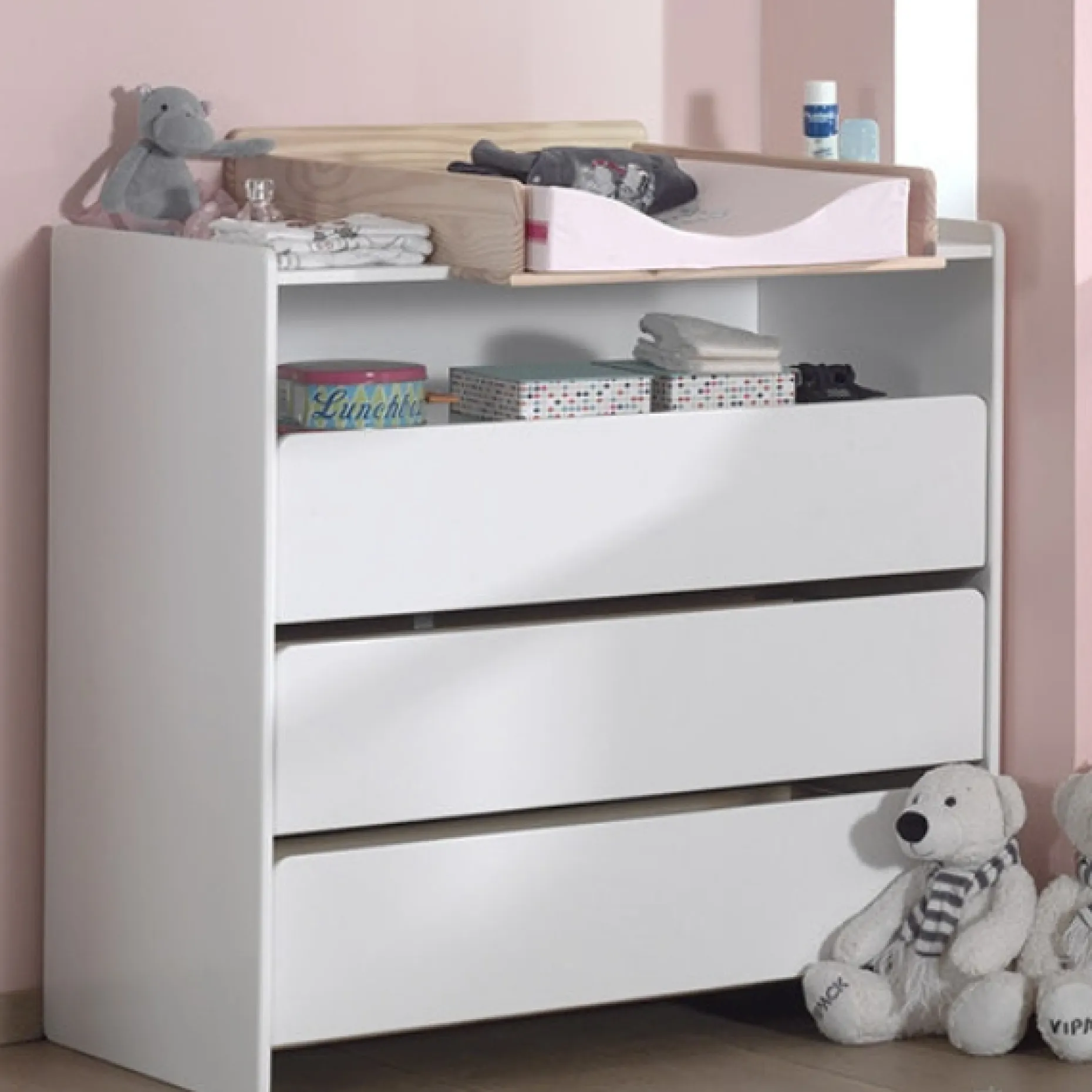 Babybett 60x120 cm und Wickeltisch mit Windelbrett-weiß
