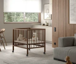 Babypark Dino | 95 x 75 cm | verstellbar | Buche massiv | nussbaumfarben