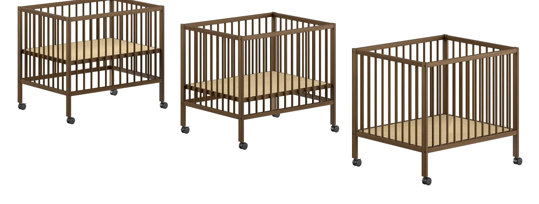 Babypark Dino | 95 x 75 cm | verstellbar | Buche massiv | nussbaumfarben