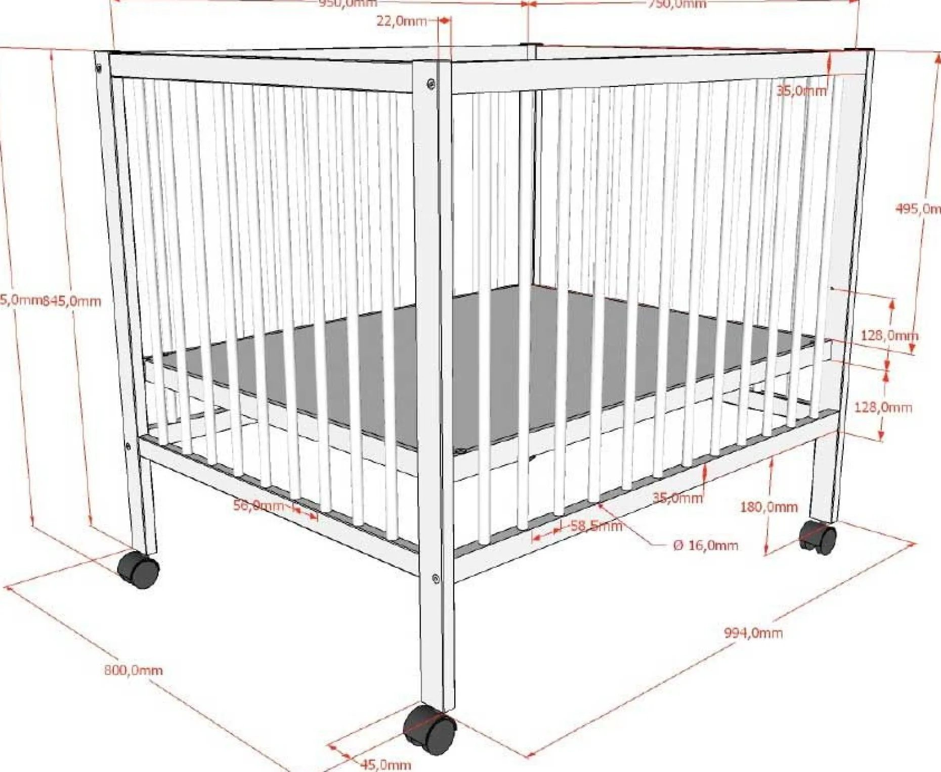 Babypark Dino | 95 x 75 cm | verstellbar | Buche massiv | nussbaumfarben