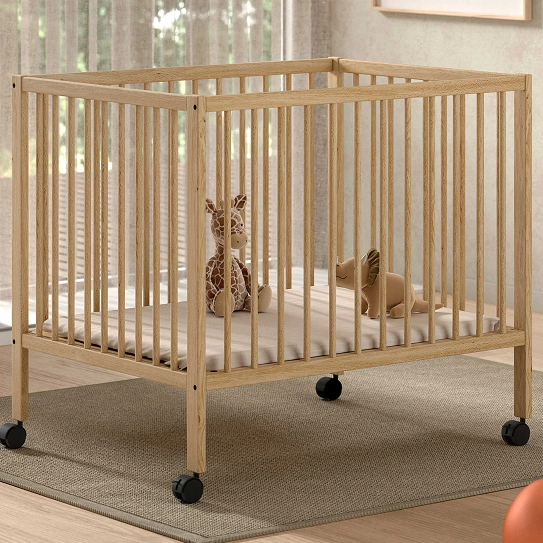 Babypark Dino | 95 x 75 cm | verstellbar | Massivholz Buche