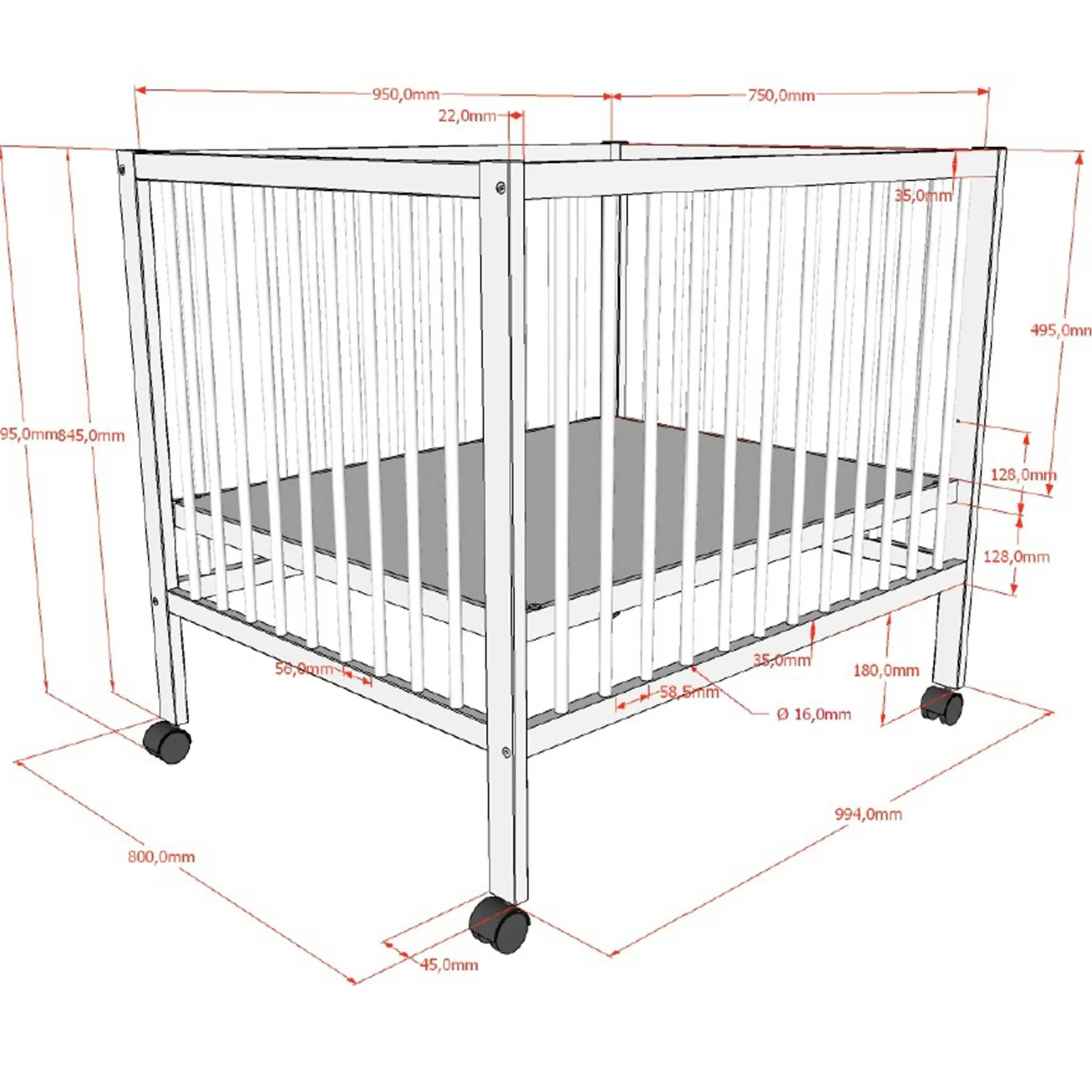 Babypark Dino | 95 x 75 cm | verstellbar | Weißbuche