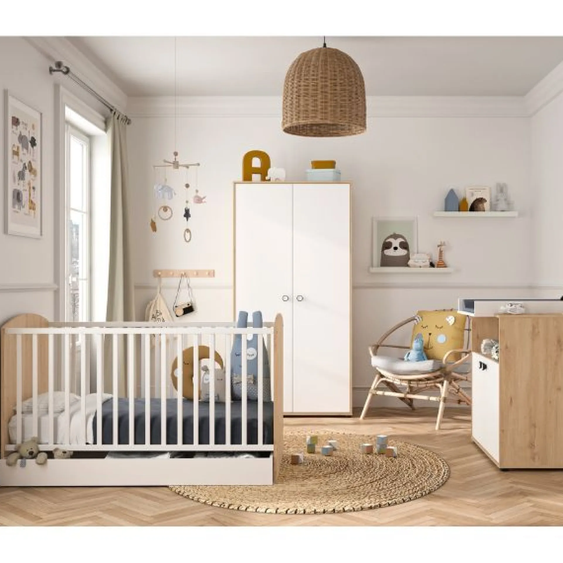 Kinder Gautier - Galipette Baby- und Kleinkindzimmer-Set Arthur | Anzuchtbett, Kleiderschrank, Kommode | Bettkasten nicht enthalten | Artisan Oak Design