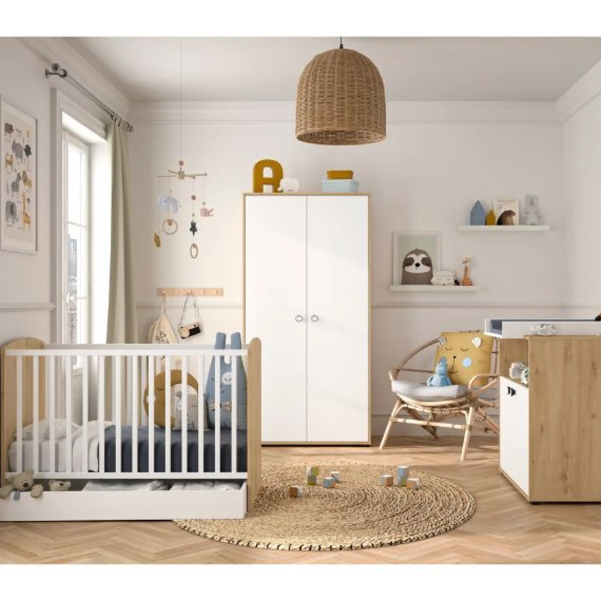 Kinder Gautier - Galipette Baby- und Kleinkindzimmer-Set Arthur | Anzuchtbett, Kleiderschrank, Kommode | Bettkasten nicht enthalten | Artisan Oak Design