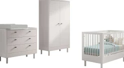 Babyzimmer Forrest: Babybett 60x120cm, Kommode mit Windelregal, Kleiderschrank - Weißbuche