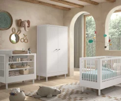 Babyzimmer Forrest: Babybett 60x120cm, Wickeltisch, Kleiderschrank - Weißbuche