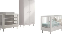 Babyzimmer Forrest: Babybett 60x120cm, Wickeltisch, Kleiderschrank - Weißbuche