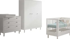 Babyzimmer Forrest: Babybett 60x120cm, Kommode mit Windelregal, Kleiderschrank - Weißbuche