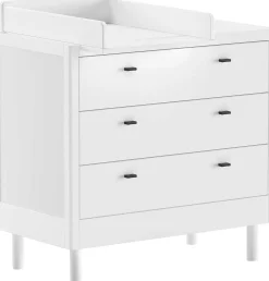 Babyzimmer Forrest: Babybett 60x120cm, Kommode mit Windelregal, Kleiderschrank - Weißbuche