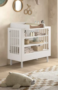 Babyzimmer Forrest: Babybett 60x120cm, Wickeltisch, Kleiderschrank - Weißbuche