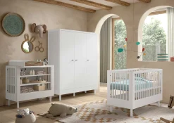 Babyzimmer Forrest: Babybett 60x120cm, Wickeltisch, Kleiderschrank - Weißbuche