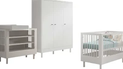 Babyzimmer Forrest: Babybett 60x120cm, Wickeltisch, Kleiderschrank - Weißbuche