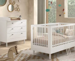 Babyzimmer Forrest: Babybett 70x140cm, Kommode mit Windelregal - Weißbuche