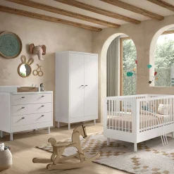 Babyzimmer Forrest: Babybett 70x140cm, Kommode mit Windelregal, Kleiderschrank - Weißbuche