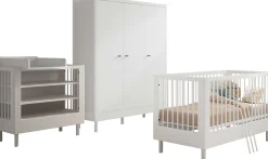 Babyzimmer Forrest: Babybett 70x140cm, Wickeltisch mit Wickelbrett, Kleiderschrank - Weißbuche