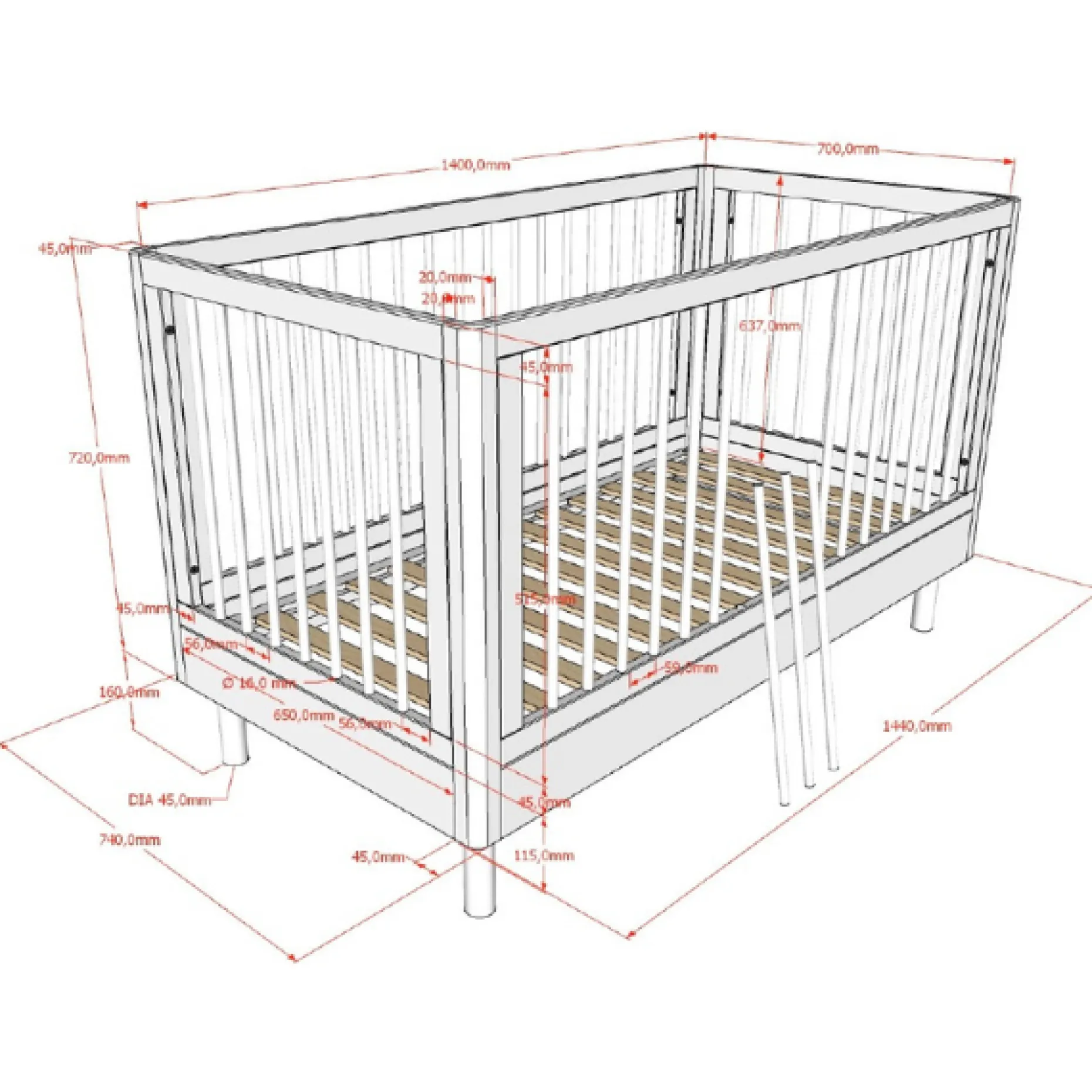 Babyzimmer Forrest: Babybett 70x140cm, Kommode - Buche weiß