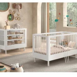 Babyzimmer Forrest: Babybett 70x140cm, Wickeltisch - Buche weiß