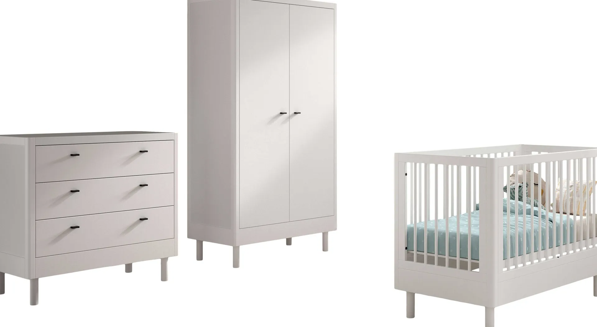 Kinder Vipack Babyzimmer Forrest: Babybett 60x120cm, Kommode, Kleiderschrank - buche
