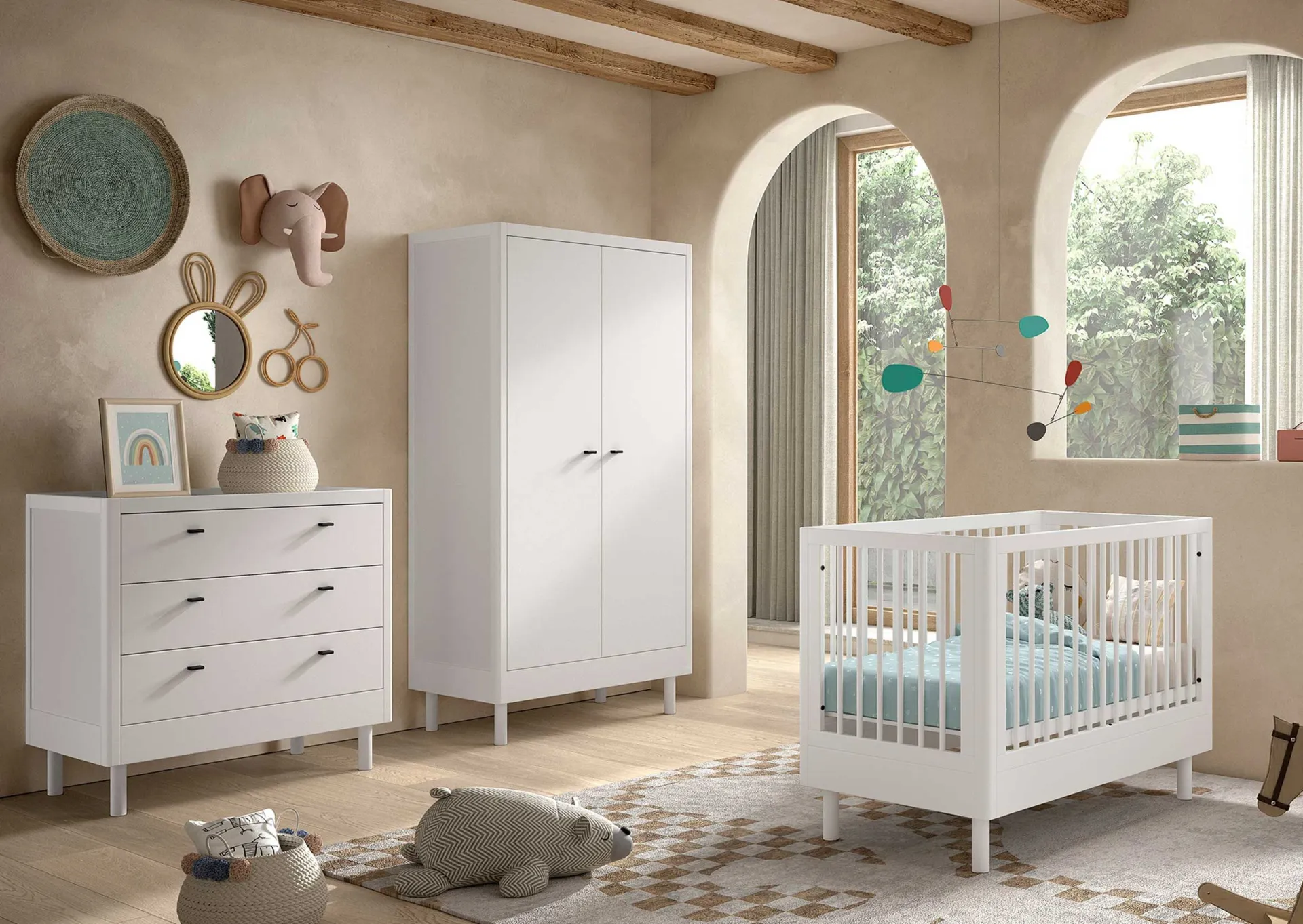 Kinder Vipack Babyzimmer Forrest: Babybett 60x120cm, Kommode, Kleiderschrank - buche