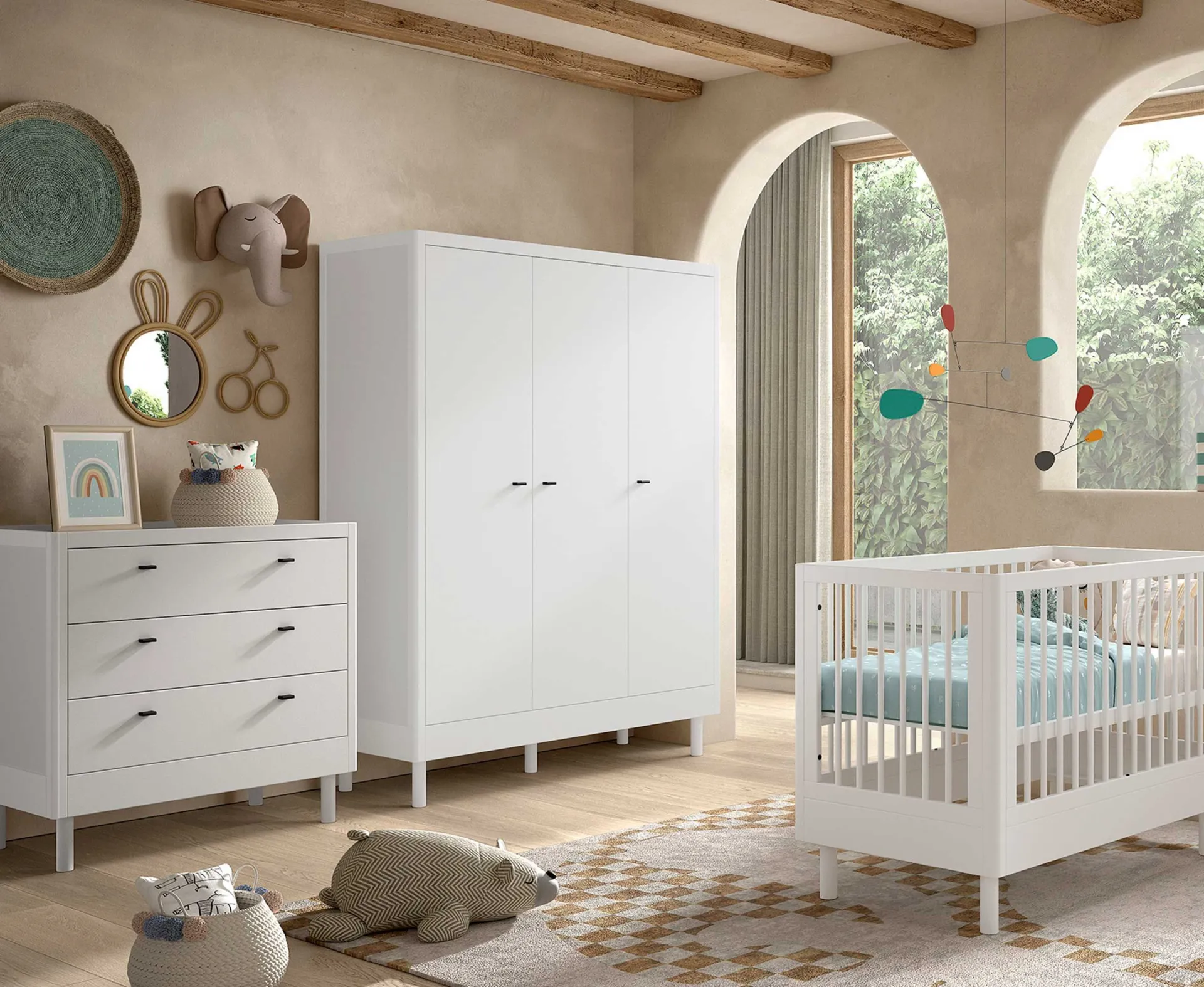Kinder Vipack Babyzimmer Forrest: Babybett 60x120cm, Kommode, Kleiderschrank - buche