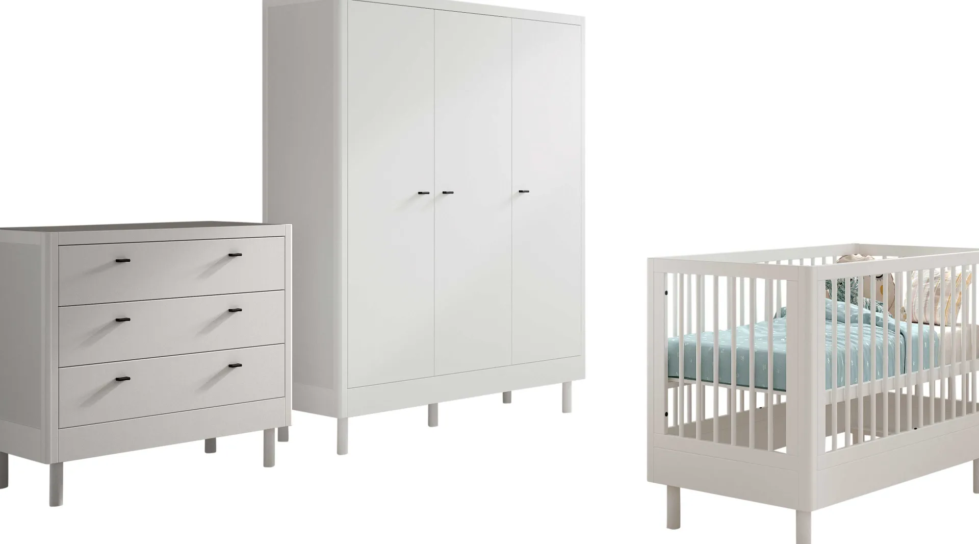 Kinder Vipack Babyzimmer Forrest: Babybett 60x120cm, Kommode, Kleiderschrank - buche