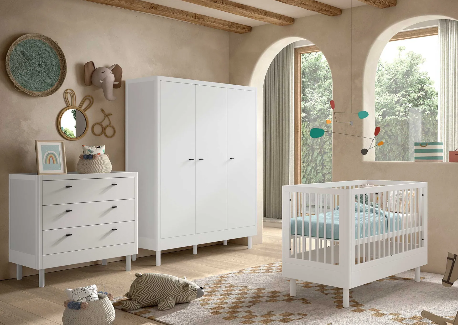 Kinder Vipack Babyzimmer Forrest: Babybett 60x120cm, Kommode, Kleiderschrank - buche