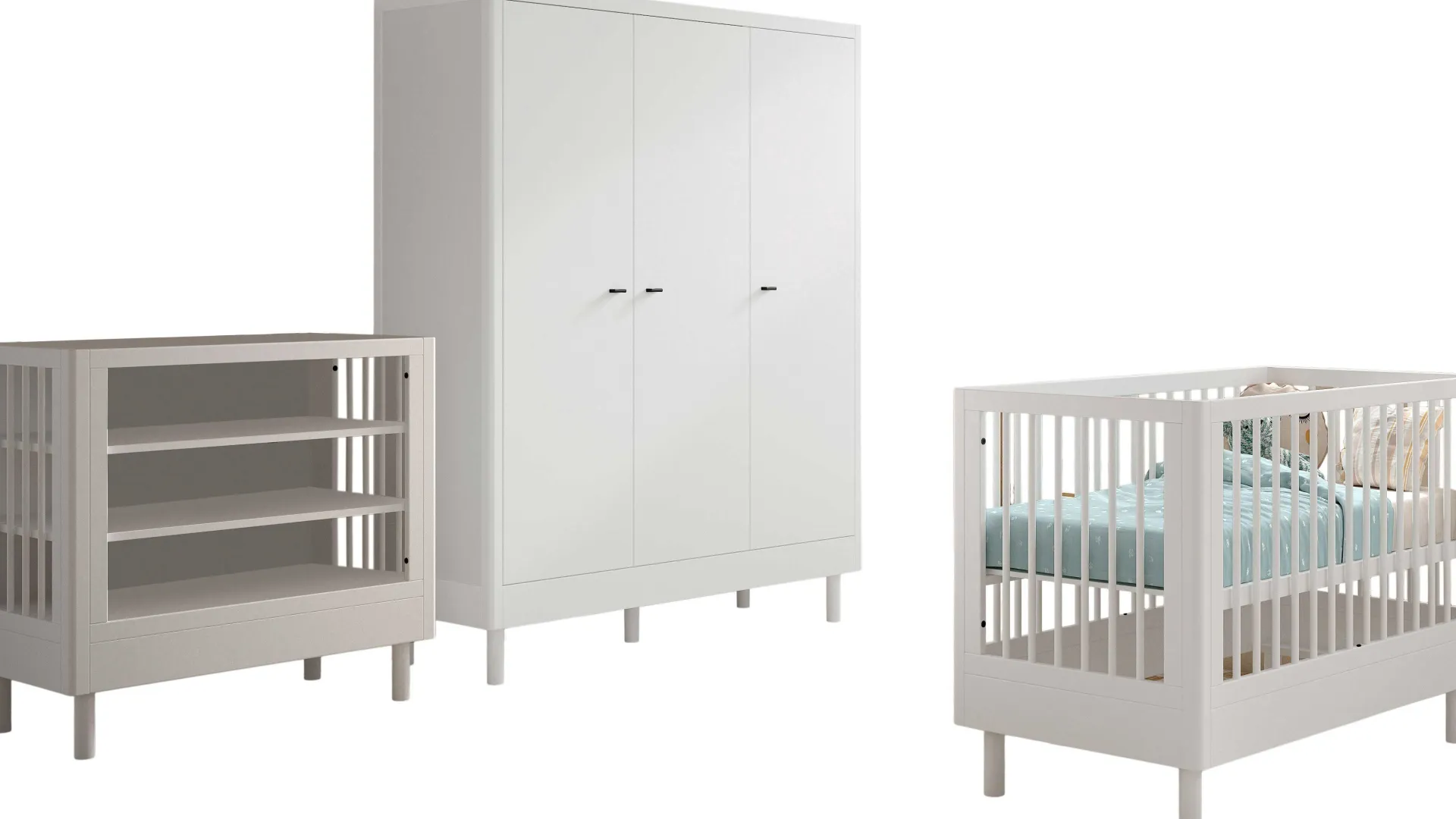 Kinder Vipack Babyzimmer Forrest: Babybett 60x120cm, Wickeltisch, Kleiderschrank - buche
