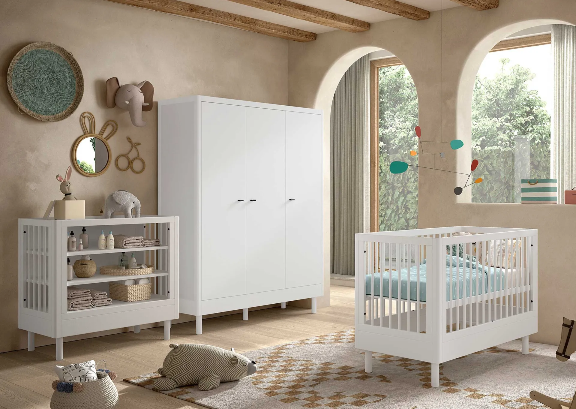Kinder Vipack Babyzimmer Forrest: Babybett 60x120cm, Wickeltisch, Kleiderschrank - buche