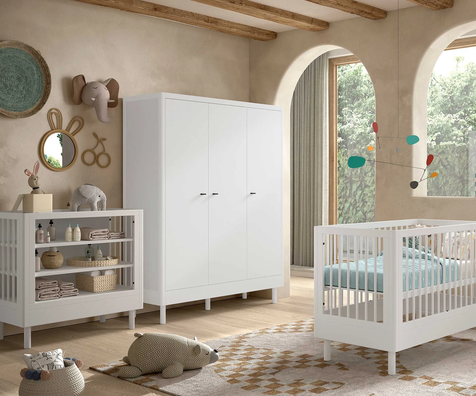 Kinder Vipack Babyzimmer Forrest: Babybett 60x120cm, Wickeltisch, Kleiderschrank - buche
