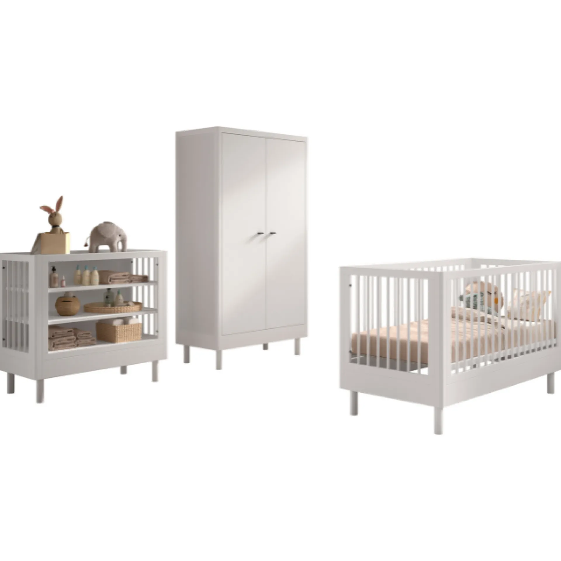 Kinder Vipack Babyzimmer Forrest: Babybett 70x140cm, Wickeltisch, Kleiderschrank - buche