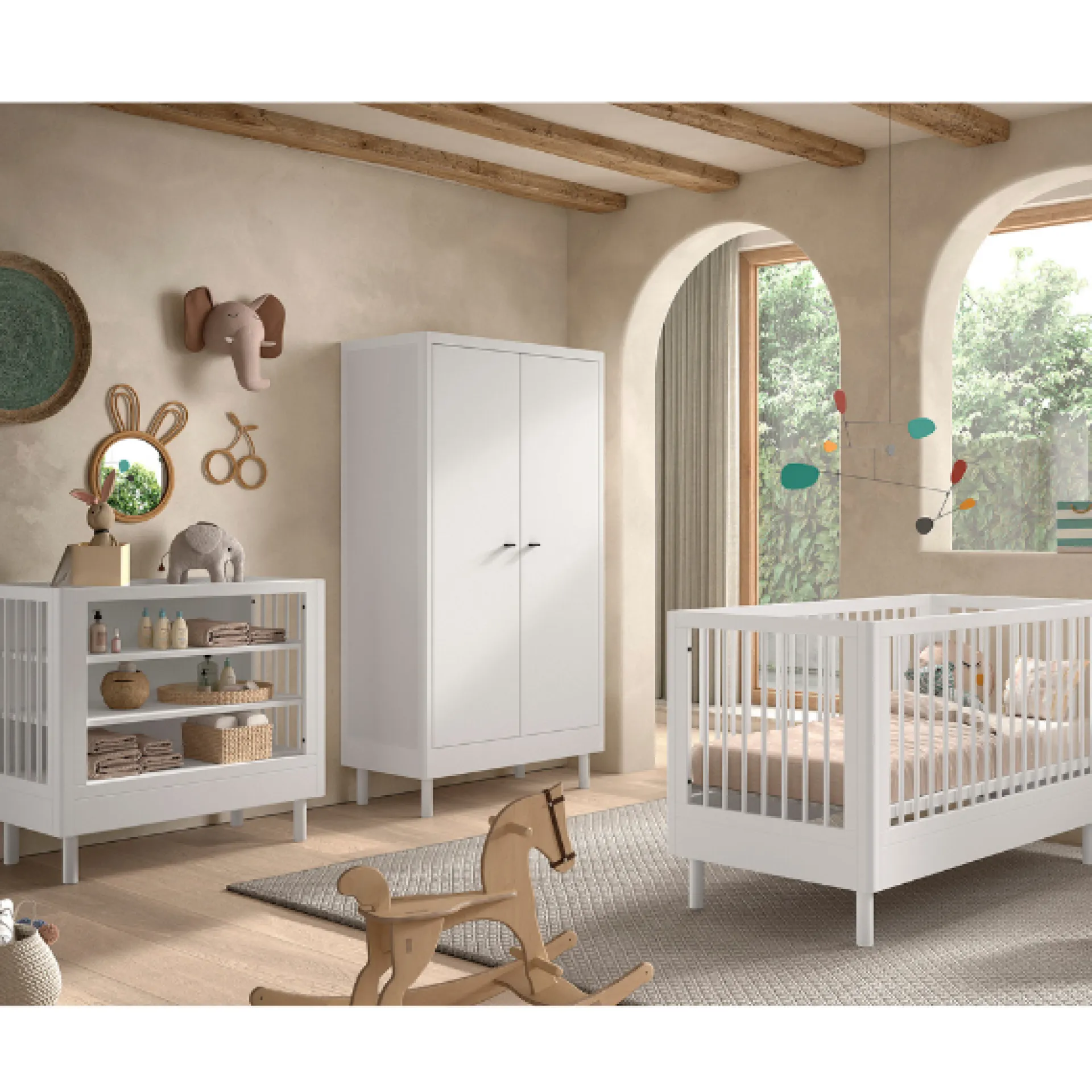 Kinder Vipack Babyzimmer Forrest: Babybett 70x140cm, Wickeltisch, Kleiderschrank - buche
