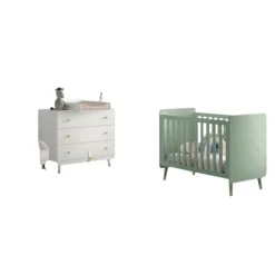 Babyzimmer-Set Billy - Babybett, Kommode & Wickeltisch - Grün/Weiß
